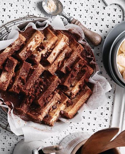 Pecan chocolate bread and butter pudding