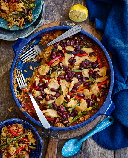 1 Pot Baked Tomato Rice with Vegan Chicken & Vegetables - Avant-Garde Vegan