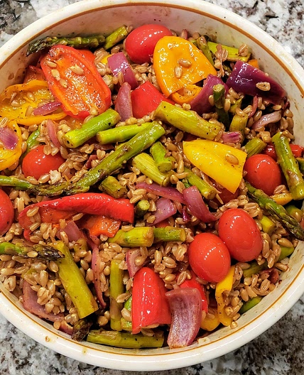Farro Salad with Pomegranate-Roasted Vegetables