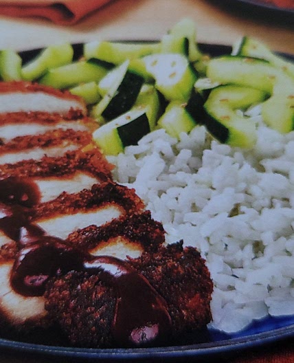 CRISPY PORK KATSU with Garlic Rice & Sesame Cucumber Salad