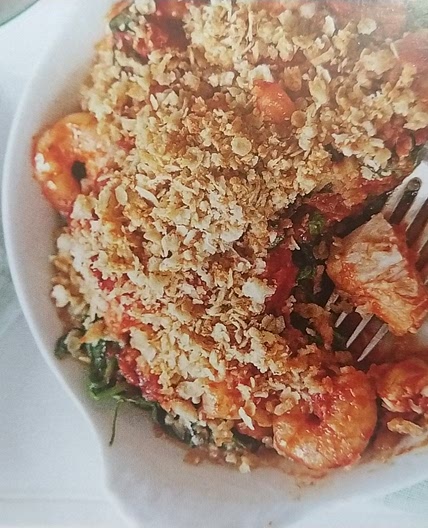 Oaty fish & prawn gratins