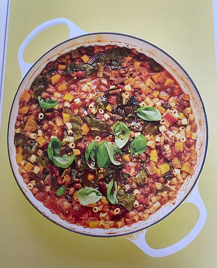 ALL-IN-ONE KALE & BORLOTTI MINESTRONE WITH DITALINI, CHILLI OIL & PINE NUTS