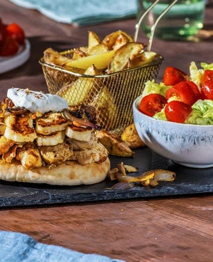 HF - Chicken and Halloumi Shawarma with Roasted Garlic Yoghurt and Salad