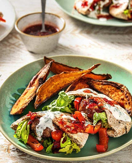 HF - Lamb Kofta Pittas with Sweet Potato Wedges