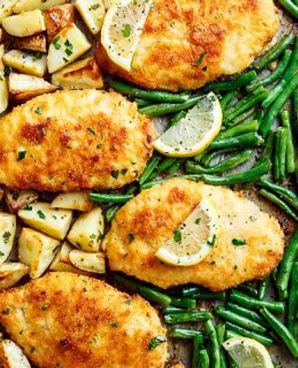 Crispy Parmesan Baked Chicken with Veggies (Milanese)