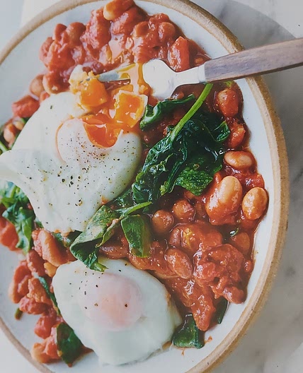 Moroccan Bean Stew with Poached Eggs