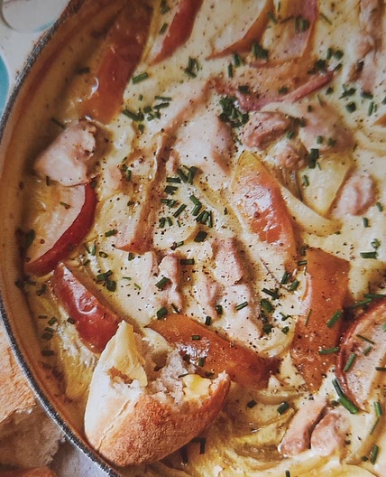 Oven baked Normandy chicken and apple casserole 