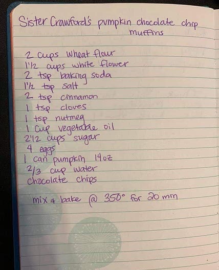Sis. Crawford’s Pumpkin Chocolate Chip Muffins 