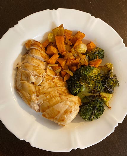 BBQ Chicken, Roasted Sweet Potato & Broccoli Bowls