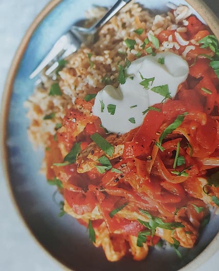 PORK WITH ROASTED RED PEPPER AND RICE