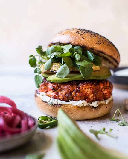Blackened Salmon Burgers with Herbed Cream Cheese