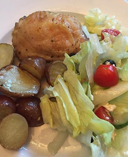 Sheet Pan Lemon Chicken with Roasted Potatoes and Greek Salad