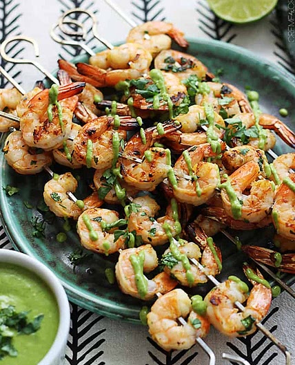 Cilantro Lime Grilled Shrimp + Roasted Poblano Sauce