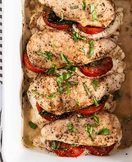 Mozzarella Stuffed Chicken with Tomato and Basil