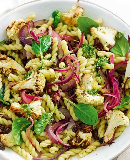 Roasted cauliflower and pesto pasta