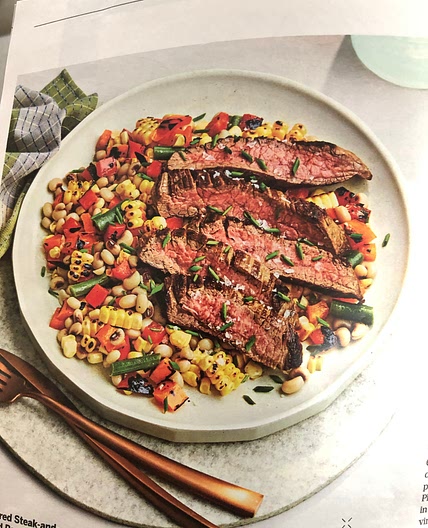 Seared steak and field pea salad