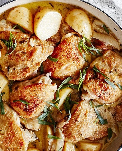 New potato, chicken and tarragon casserole