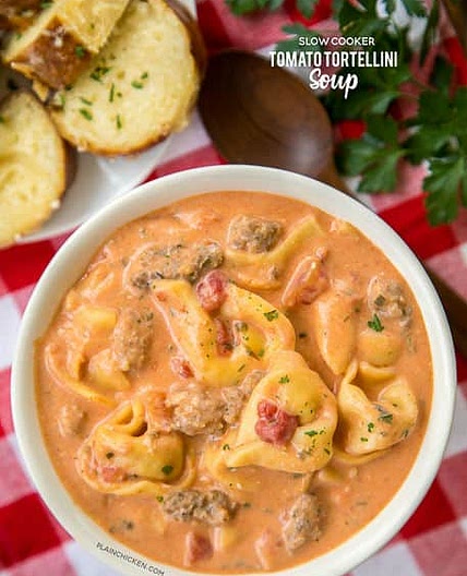 Slow Cooker Tomato Tortellini Soup