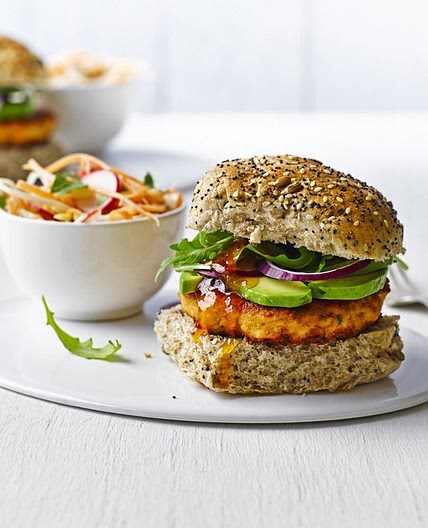 Thai salmon burgers with coriander slaw