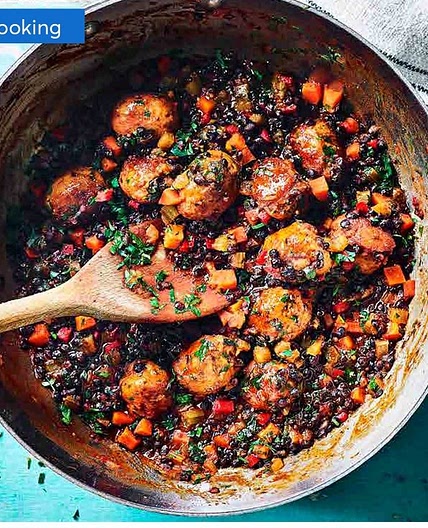Speedy sausage, lentil and pepper stew