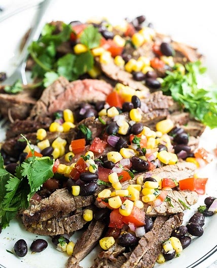 Grilled Flank Steak with Black Bean and Corn Salsa