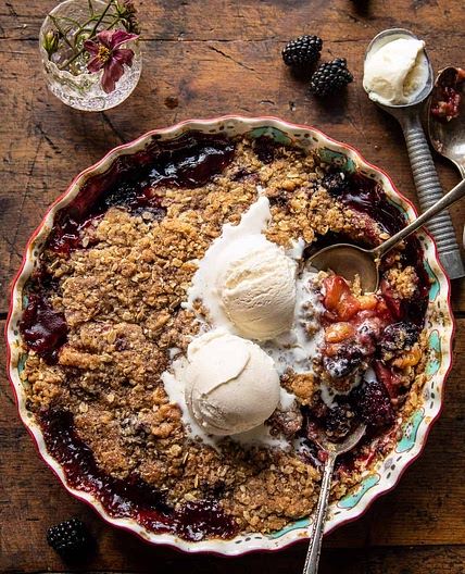 Cinnamon Maple Brown Butter Blackberry Peach Crisp
