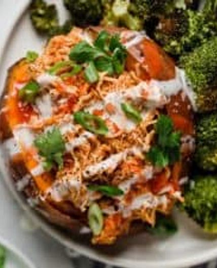 Slow Cooker Buffalo Chicken Stuffed Sweet Potato