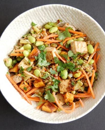 Asian-Style Farro Buddha Bowl with Crispy Baked Tofu