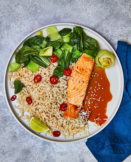 Honey-Soy Salmon With Brown Rice & Pak Choi