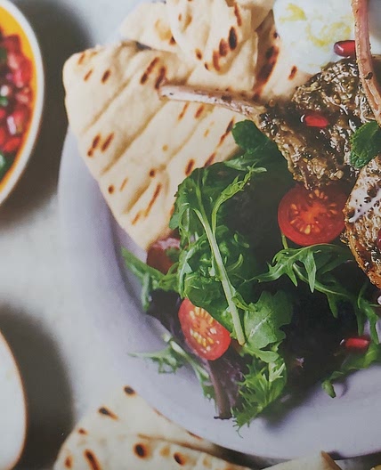 MINTED LAMB WITH POMEGRANATE SALSA + GARLIC YOGHURT