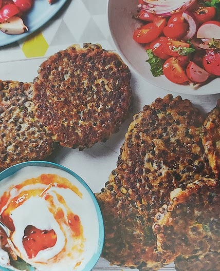 LENTIL FRITTERS WITH A CRUNCHY RADISH SALAD