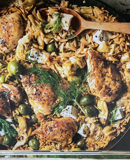 White Wine-Braised Chicken with Artichokes & Orzo