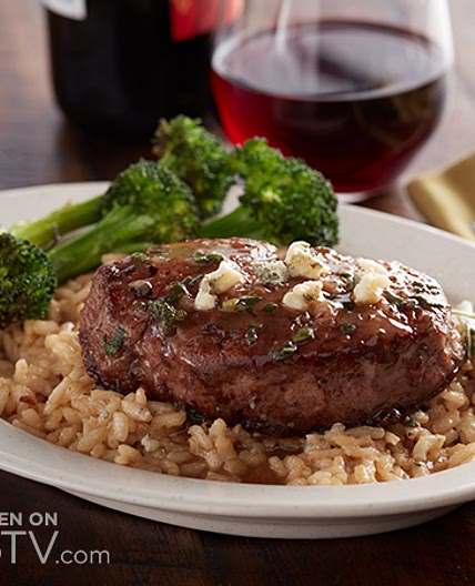 Steak with Blue Cheese Risotto and Broccoli