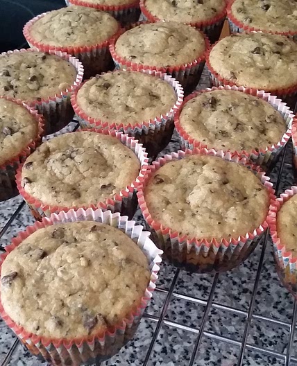 Chocolate Chocolate Chip Banana Oat Muffins