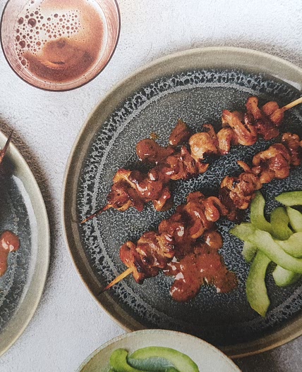Satay skewers with quick pickled cucumber