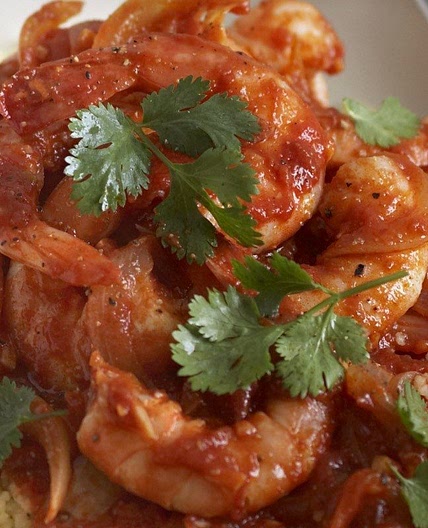 Prawn and harissa stew with couscous