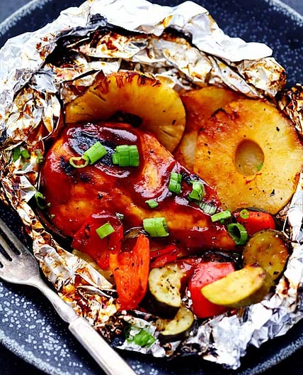 Grilled Hawaiian Barbecue Chicken in Foil