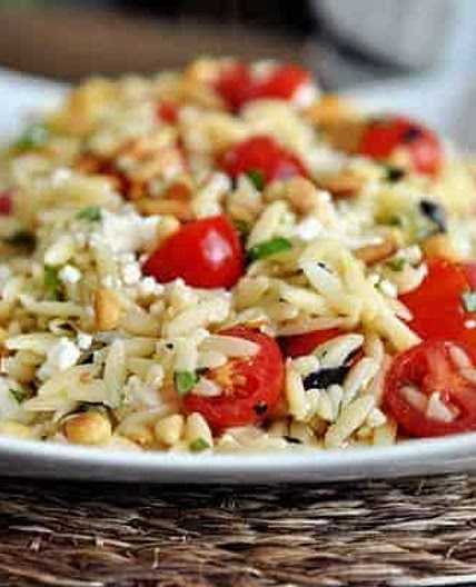 Lemony Orzo Pasta with Pine Nuts, Feta and tomatoes
