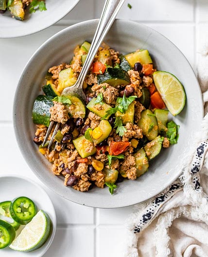 Ground Turkey Skillet with Zucchini, Corn, Black Beans and Tomato