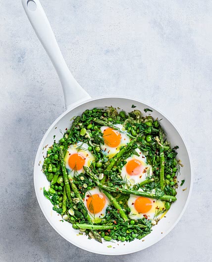 Spring greens shakshuka
