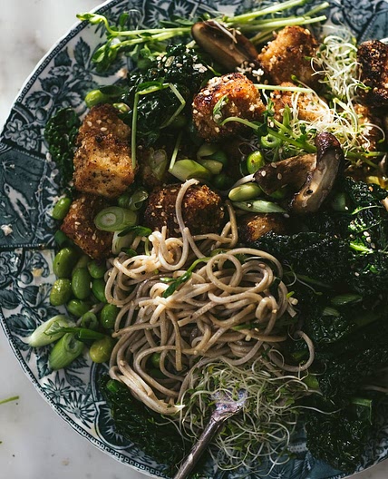 Karaage tofu (Japanese fried tofu) recipe with noodles