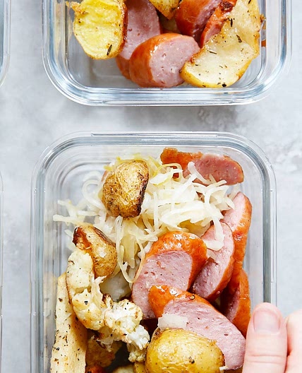 Sheet Pan Kielbasa and Sauerkraut Dinner