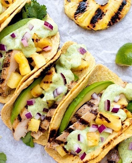 Grilled Pineapple Chicken Tacos with Avocado Crema | MyFitnessPal