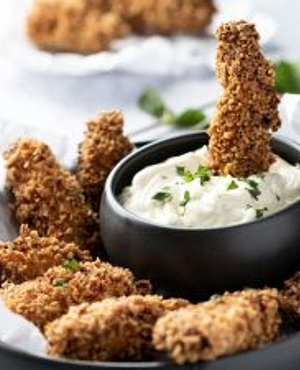Turkish Sesame Fried Chicken Bites with Tahini Yogurt Remoulade