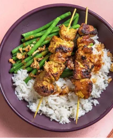 Thai Peanut Pork Satay Skewers with coconut rice