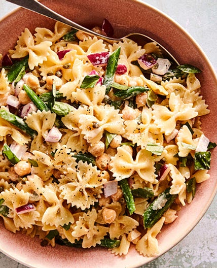 Pasta Salad with Chickpeas, Green Beans, and Basil