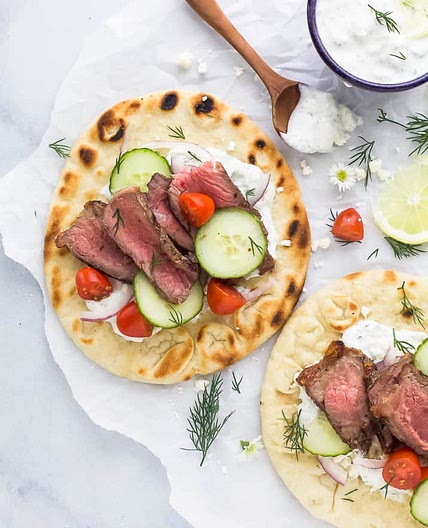 Easy Grilled Steak Gyros with Tzatziki Sauce