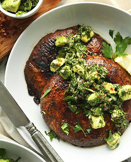 Portobello Steaks with Avocado Chimichurri