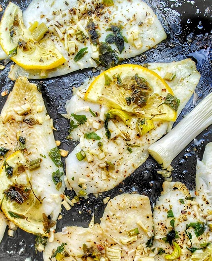 Mediterranean Baked Sole with Greek Ladolemono Dressing