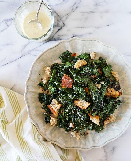Grilled Kale Caesar with Torn Croutons